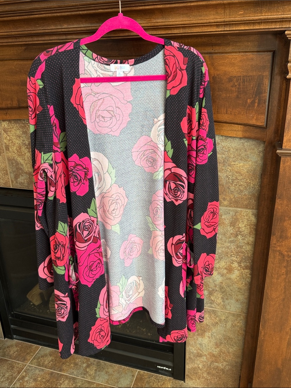 Whimsical black and pink bold floral open cardigan XL statement maximalist